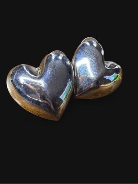 Silver-Tone puffy Heart Shaped Earrings post backing